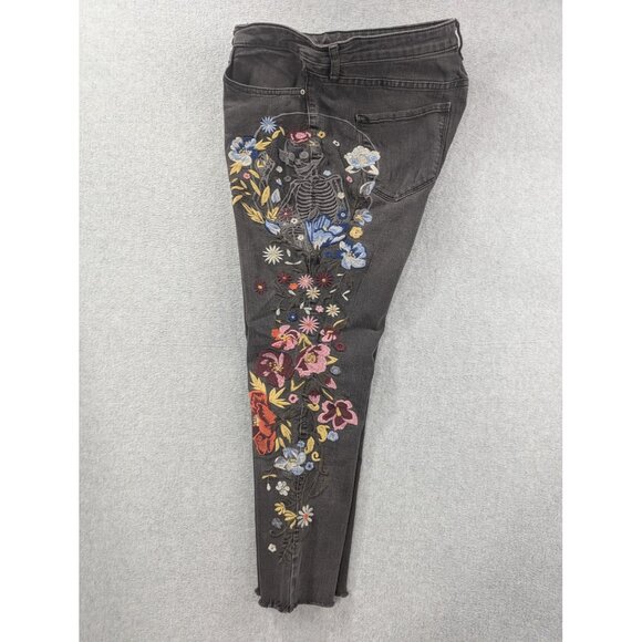 William Rast Jeans Womens 30 Black Perfect Skinny Embroidered Floral Skeleton - Picture 5 of 16